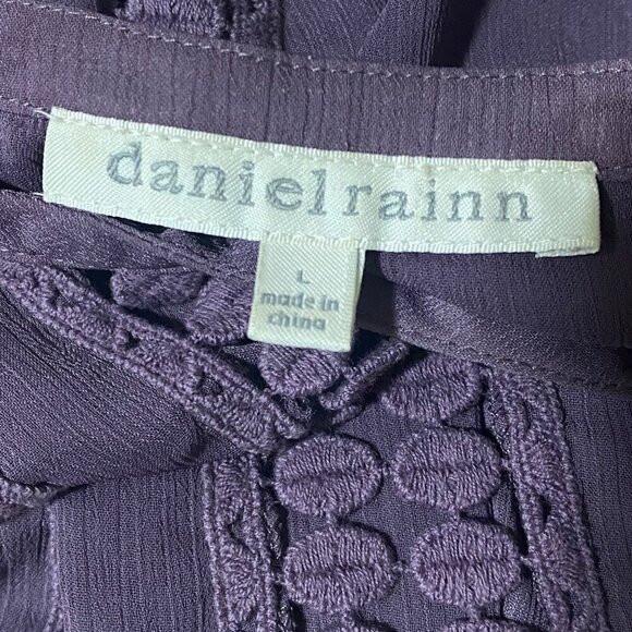 Daniel Rainn Purple Chiffon Tunic Top Lace Detail Size Large - Picture 5 of 6